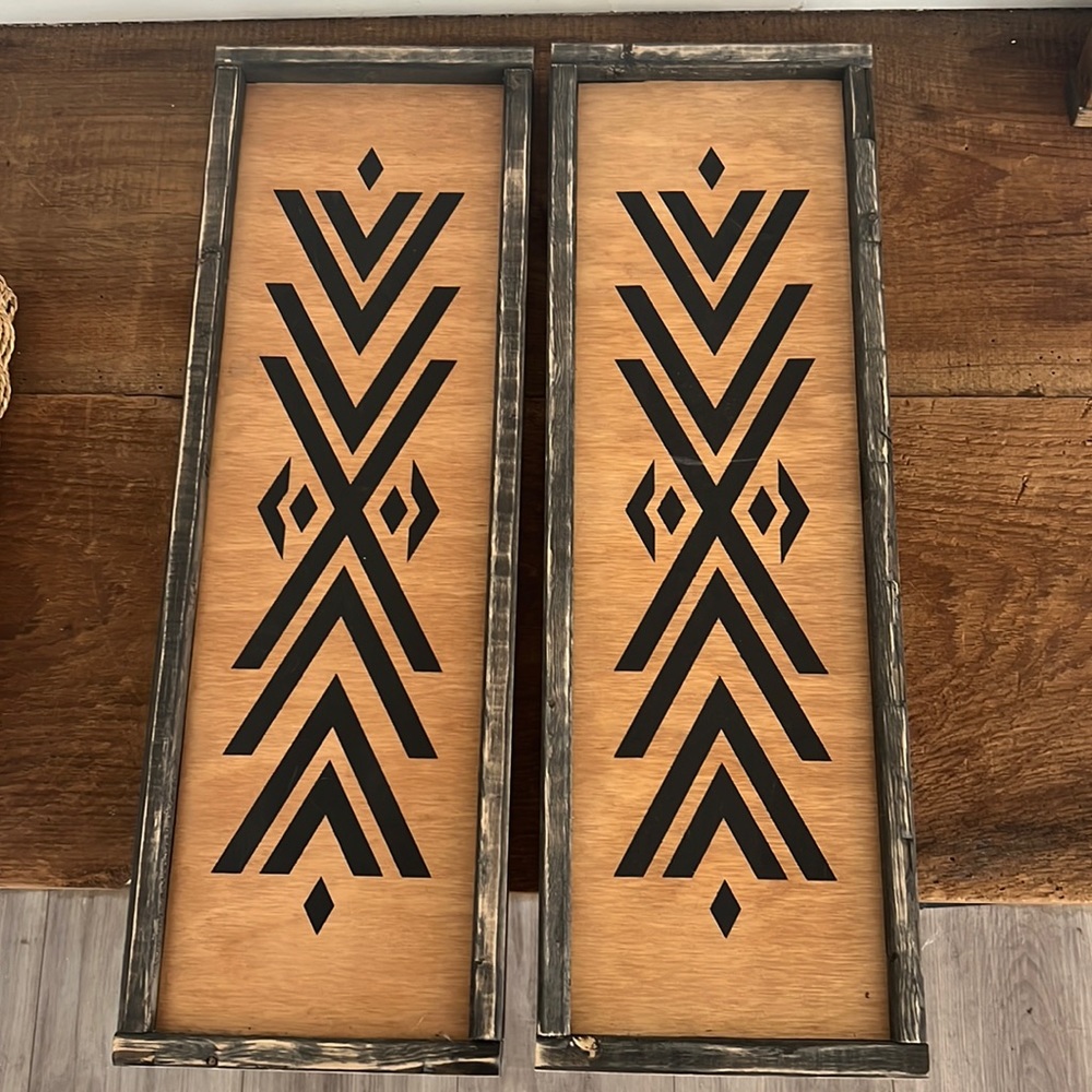 Handmade wooden signs with hand painted Aztec. From an Instagram artist.